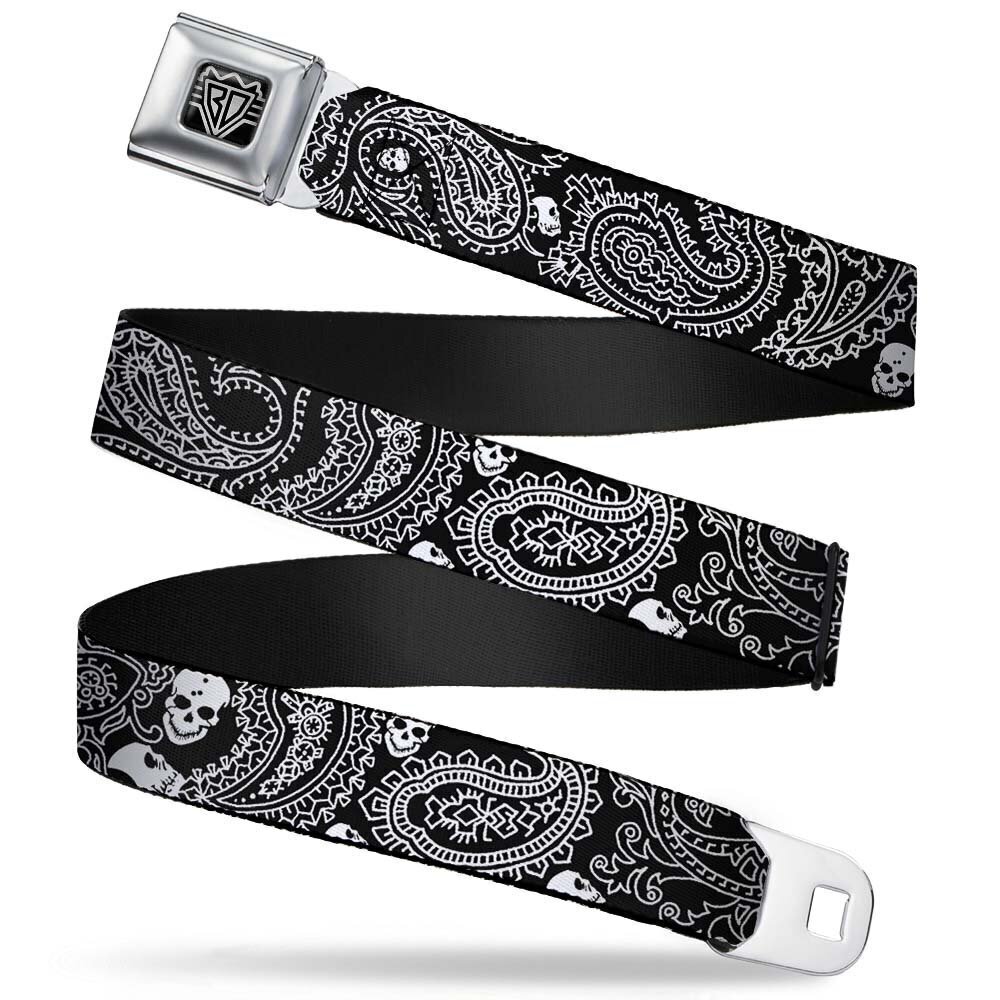 8489 Seatbelt Belt - Bandana/Skulls Black/White - 1.5" Wide - 24-38 Inches